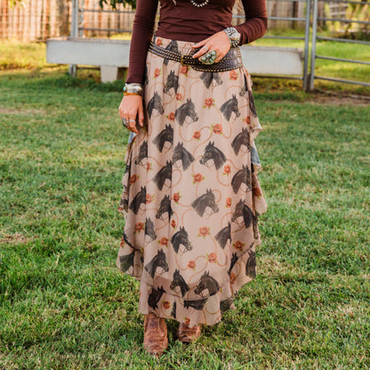 The Maykia | Horse Print Maxi Skirt by Tasha Polizzi