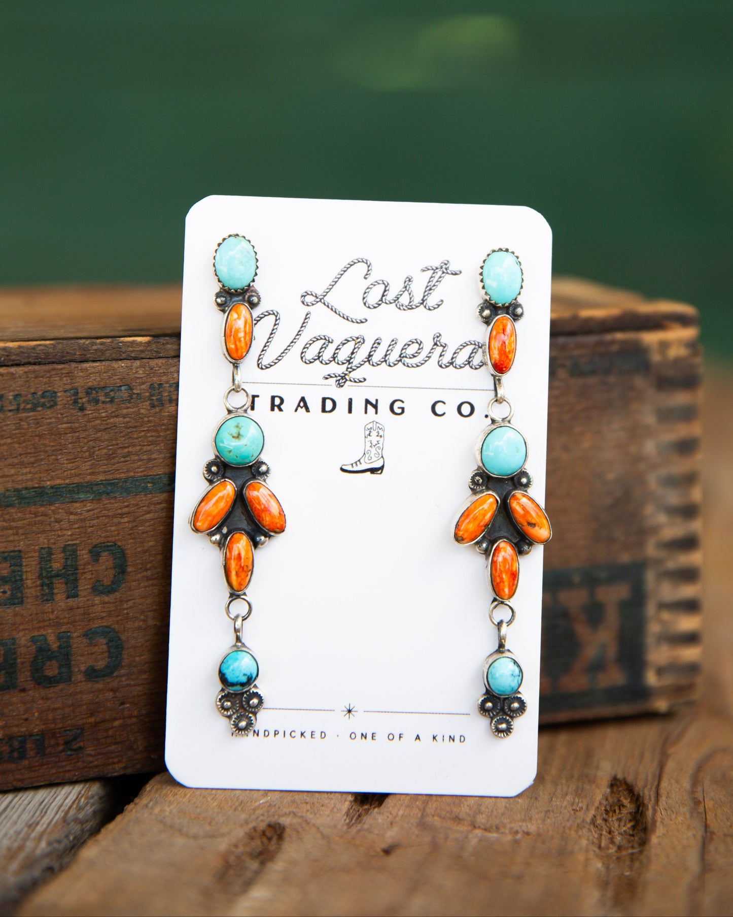 The Drigg’s | Orange Spiny and Turquoise Earrings by Jacqueline Silver
