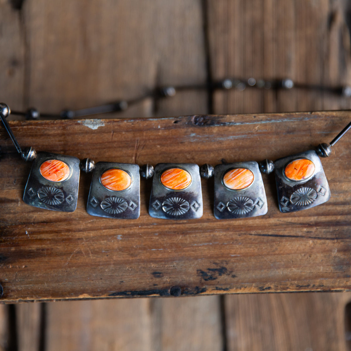 The Jacinda | Vintage Orange Spiny Necklace + Earring Set by M. Begay