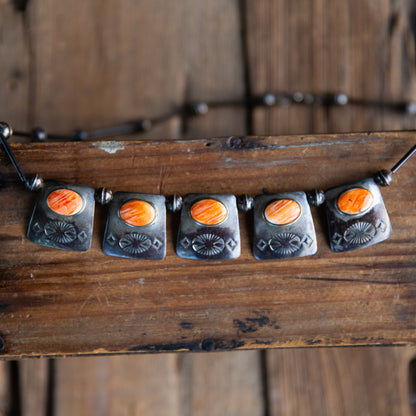 The Jacinda | Vintage Orange Spiny Necklace + Earring Set by M. Begay