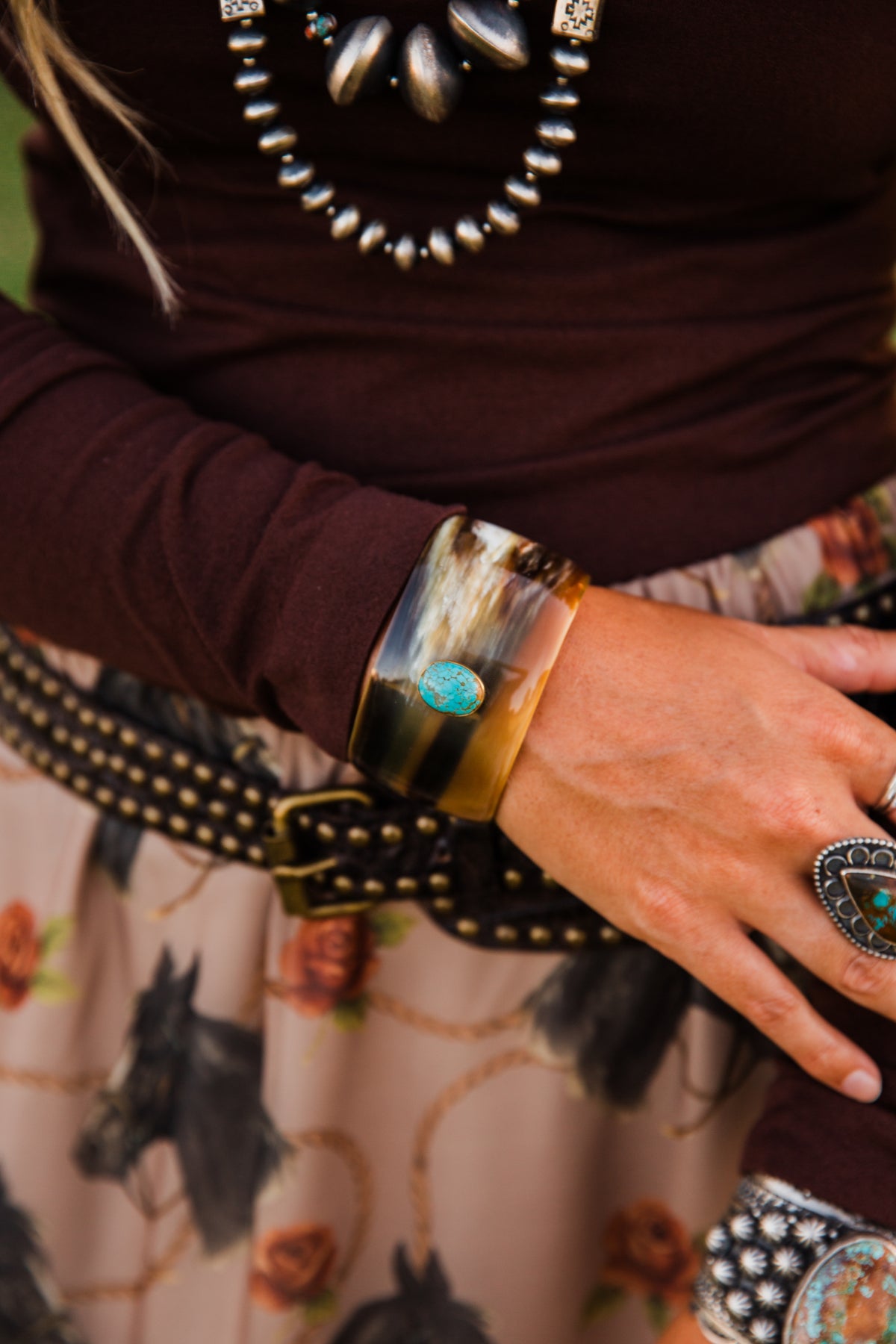 The Abdul | Buffalo Horn & Blue Nishapur Turquoise Cuff