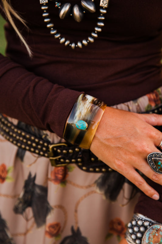 The Abdul | Buffalo Horn & Blue Nishapur Turquoise Cuff