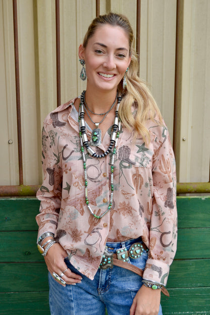 Western print long sleeve button up