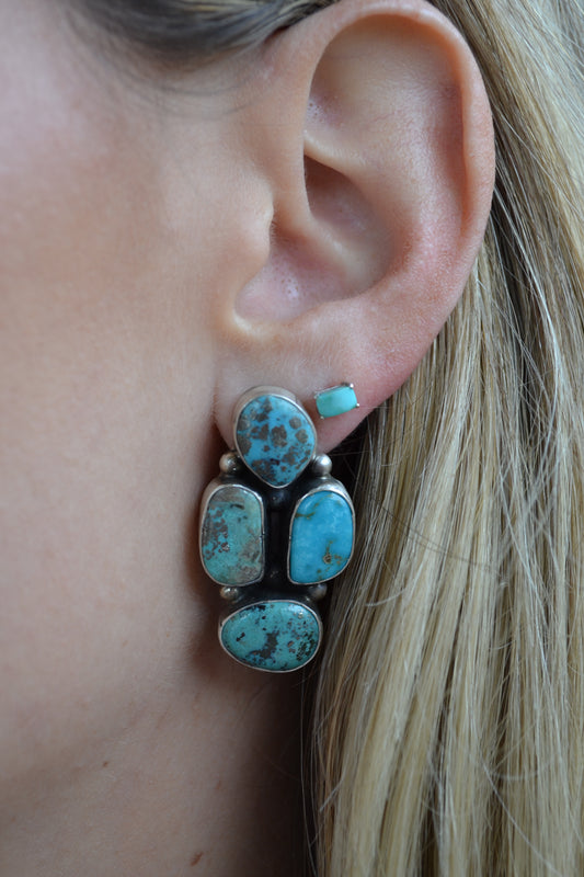 4 stone turquoise cluster stud earrings