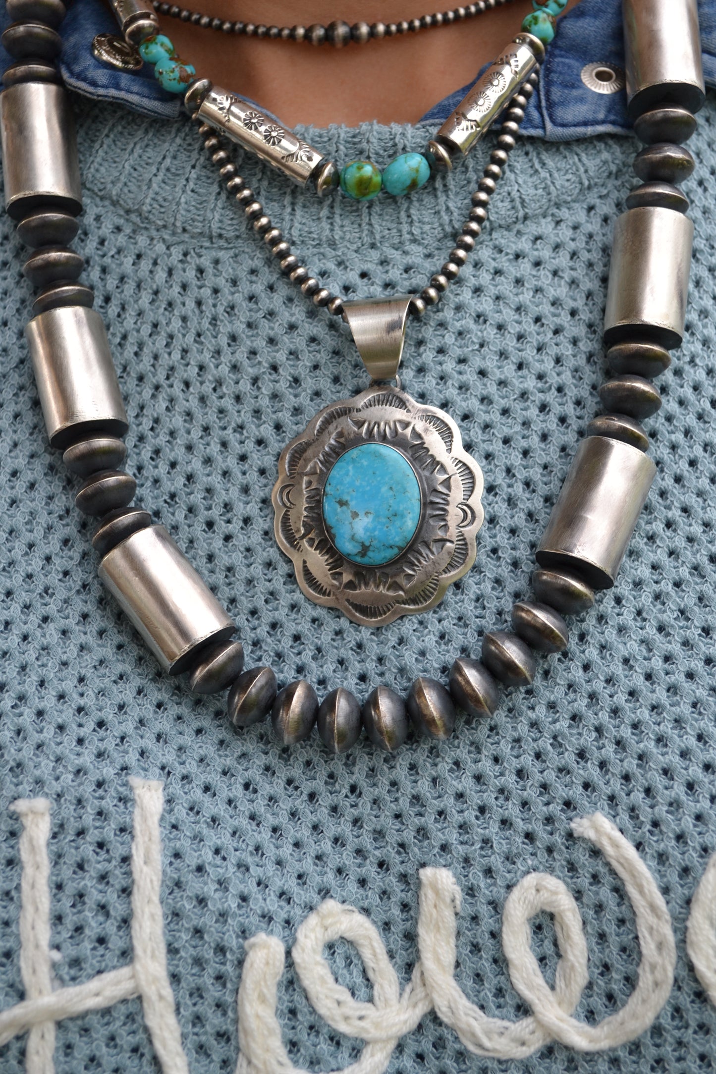 Chimney Butte turquoise concho pendant 