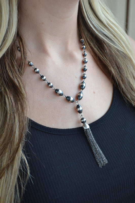 The Landry Rosary Tassel Necklace