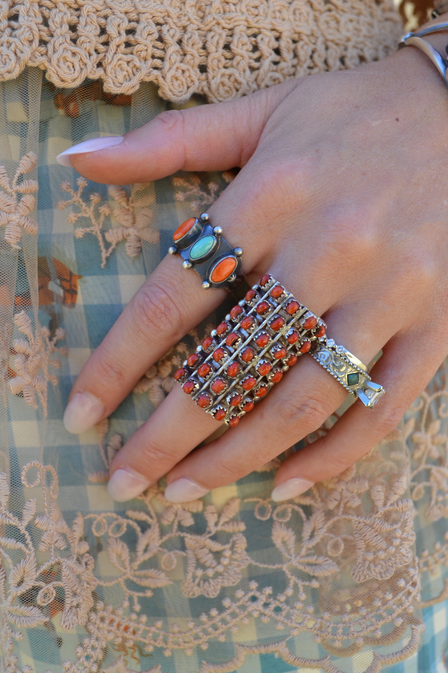 The Roja Red Coral Ring Size 8