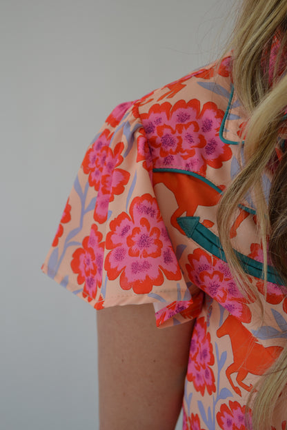 The Meadow | Pink Floral & Horse Pearl Snap