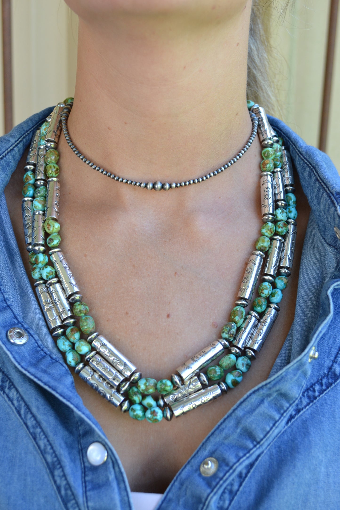 The Hatoria 24" Sonoran & Handcrafted Barrel Bead Necklace
