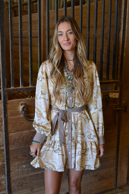 long sleeve western print mini dress