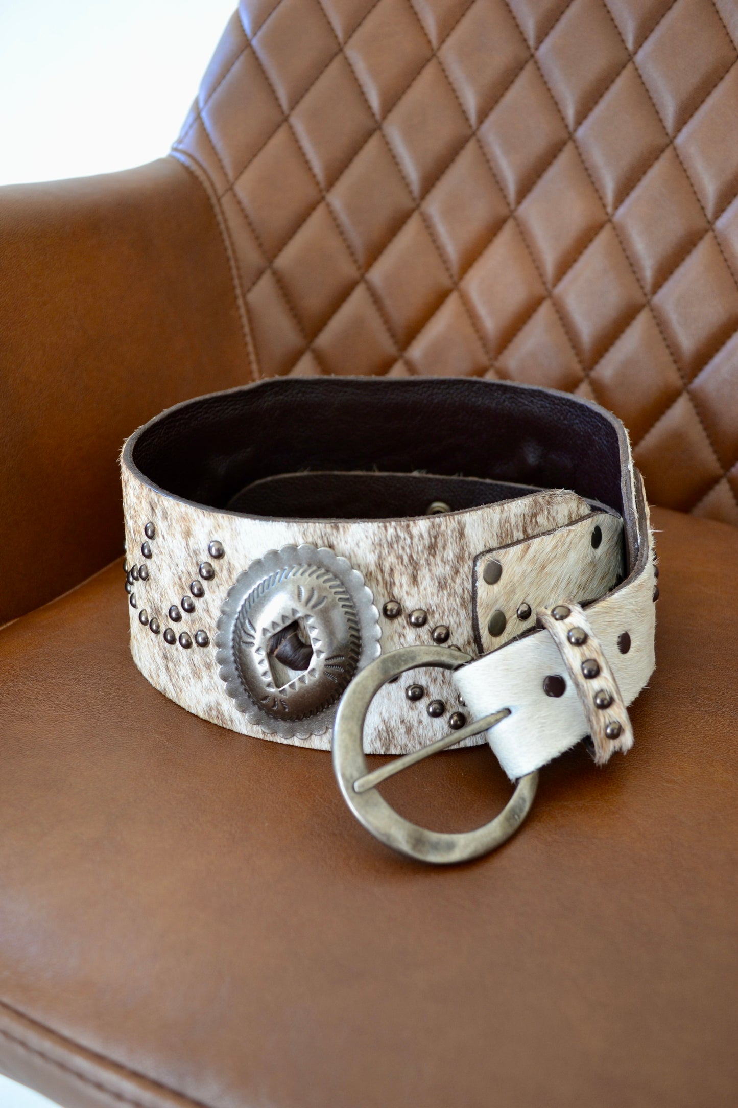 The Rosen Cowhide Concho Belt