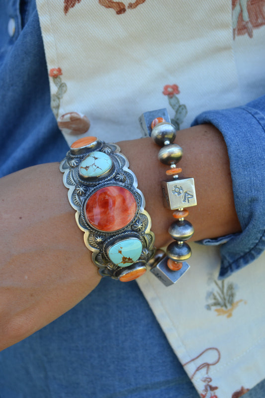 The Tempe 14mm Stretch Navajo Bracelet With Orange Spiny