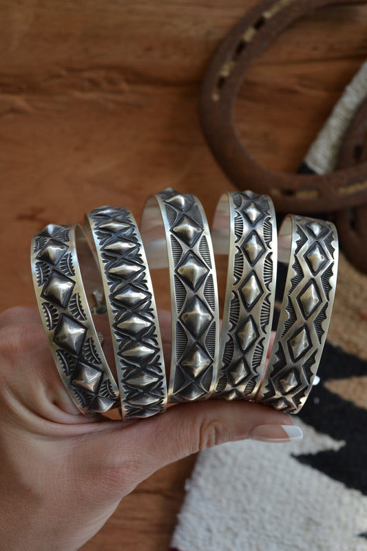 The Perrin Silver Stamped Stacker Cuffs