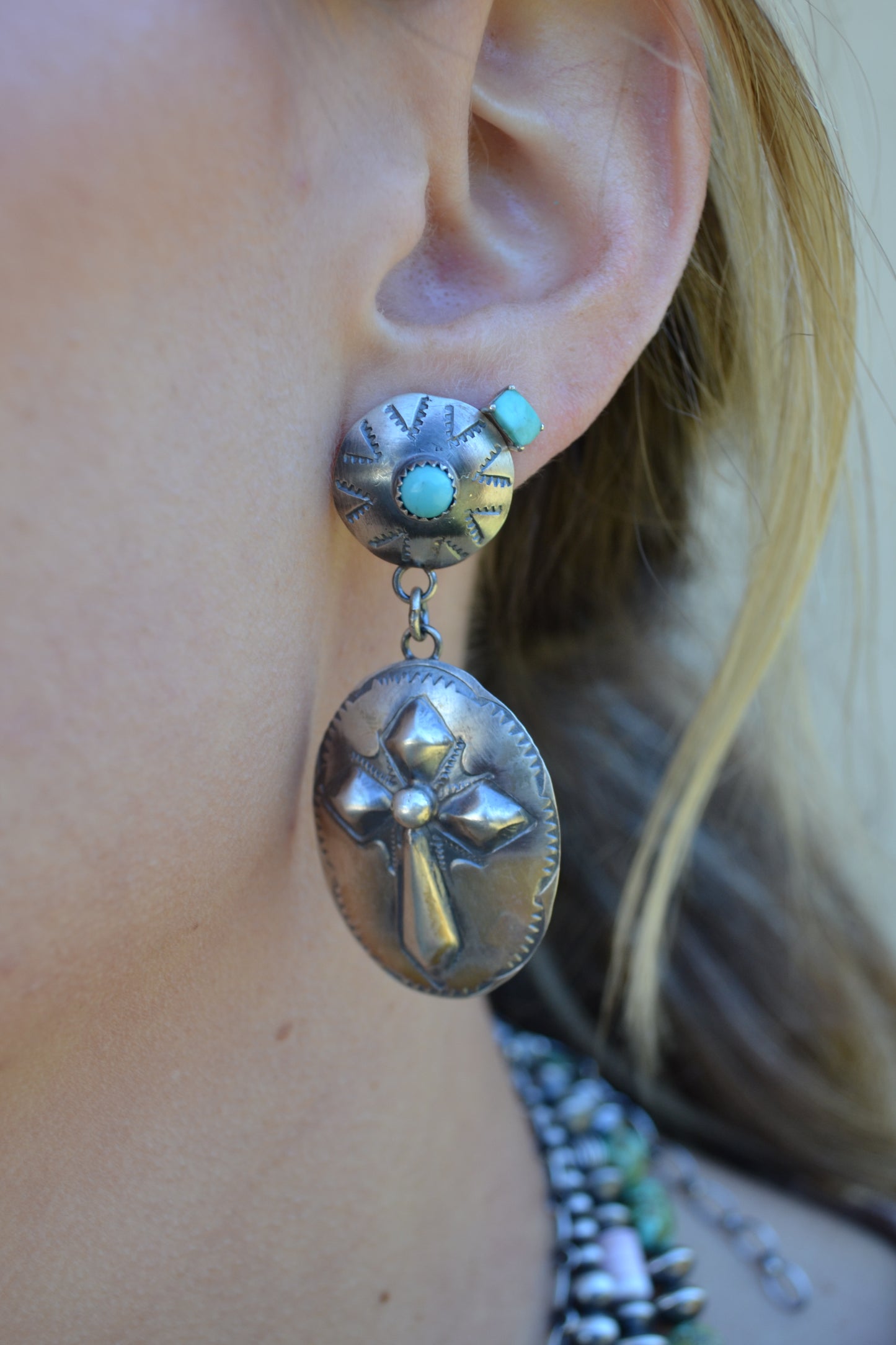 The Farrah's | Turquoise Cross Earrings by Rolanda Yazzie