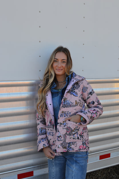 ida mae home pink western print quilted jacket