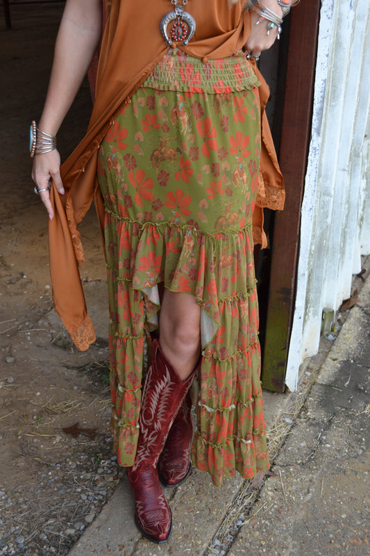 cowboy print maxi skirt
