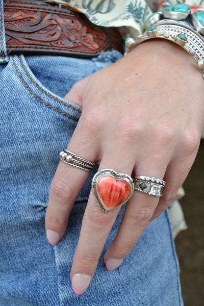 The Denton Red Spiny Heart Ring