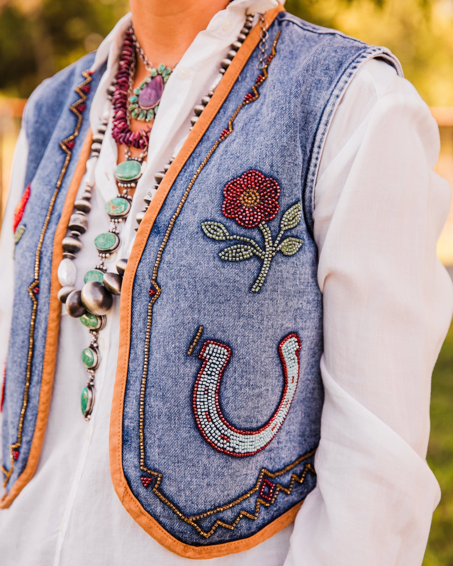 The Hollywood | Beaded Denim Horseshoe Vest