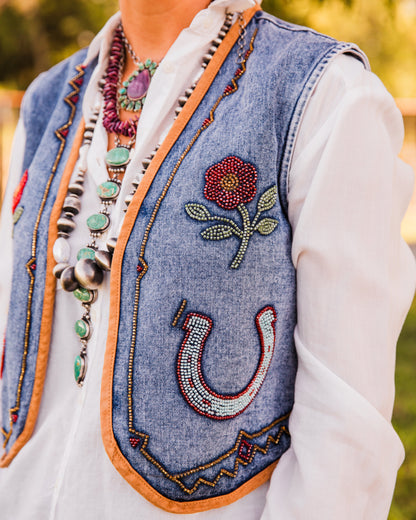 The Hollywood | Beaded Denim Horseshoe Vest