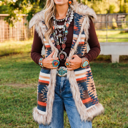 The Senioa | Aztec Fur Vest by Tasha Polizzi