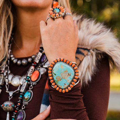 The Oxford | Orange Spiny & Royston Turquoise Statement Cuff