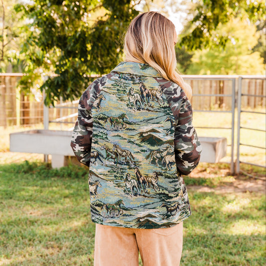 The Jemma | Camouflage Western Print Tapestry Jacket
