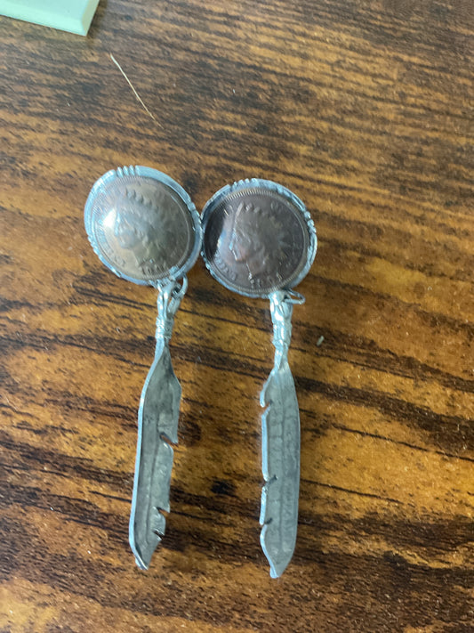 Live Sale #2 Wheat Penny and Feather Earrings