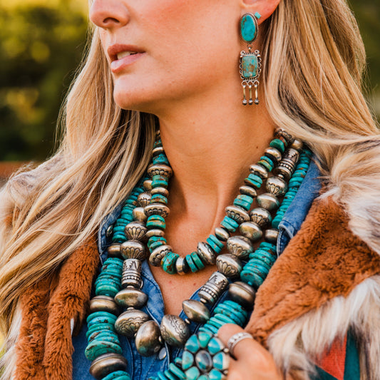The Rocco | 19" Turquoise & Navajo Pearl Necklace by Harold Tahe