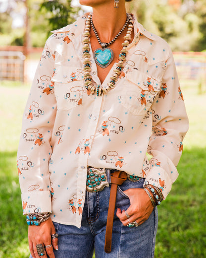 The Cassidy | Pearl Snap Long Sleeve Top MEDIUM