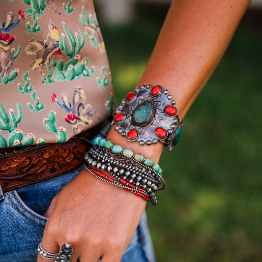 The Mayetta | Vintage Red Coral & Turquoise Cuff