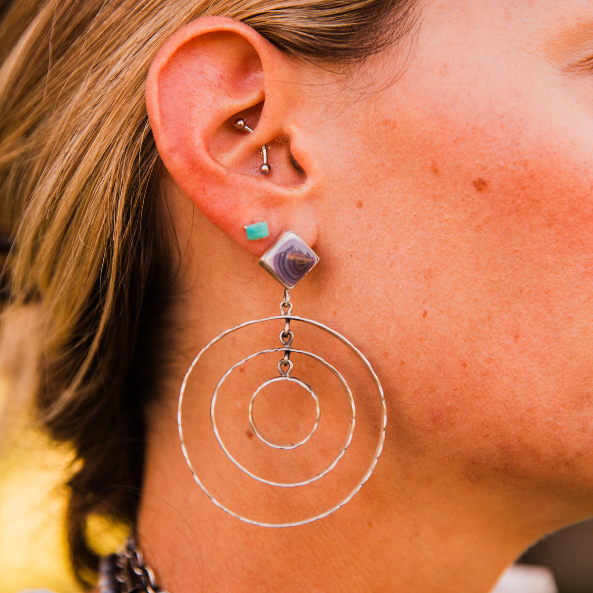 The Jemma's | Purple Spiny Stamped Hoops by Leroy James