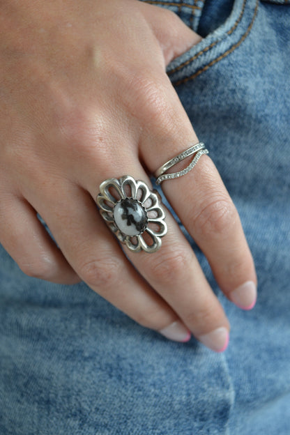 The Moxie | White Buffalo Flower Ring by Harold Tahe