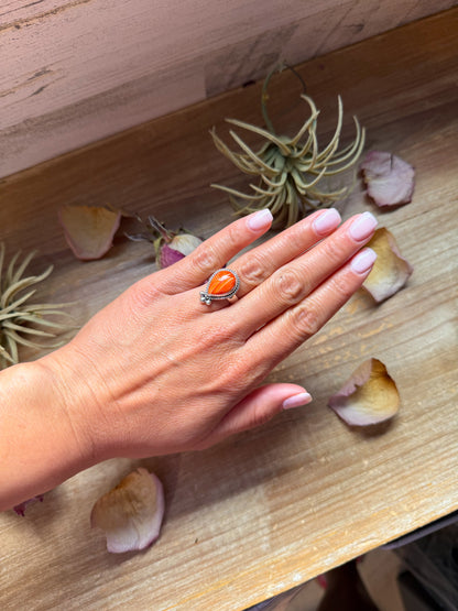 Orange Spiny Oyster Sterling Silver Ring – Size 7 or 10