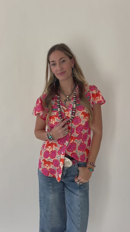 The Meadow | Pink Floral & Horse Pearl Snap