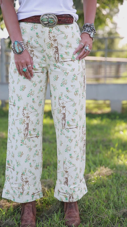 The Auggie’s | Western Print Wide Leg Cuffed Pants