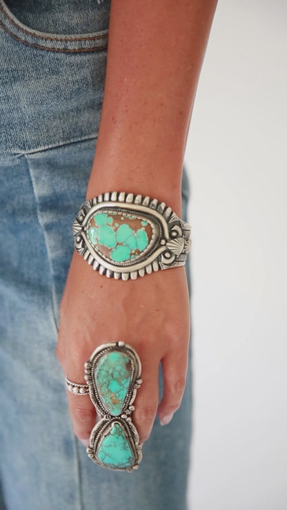 The Macho | Blue Royston Turquoise Ingot Silver Cuff by Derrick Gordon