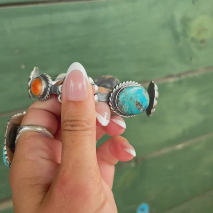 The Santiago | Turquoise and Orange Spiny Flower Bangle by Chimney Butte